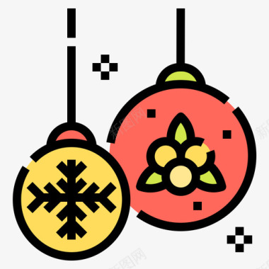 圣诞球冬季和圣诞节2线性颜色图标图标