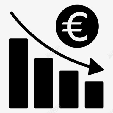 欧元衰退减少图表失败进程图标图标