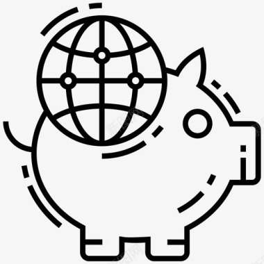 存钱罐猪银行环境和生态线图标图标