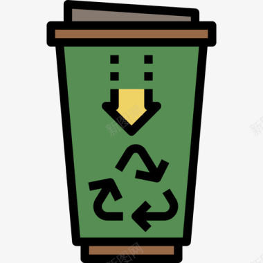 垃圾箱循环能源线性颜色图标图标