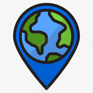 地球仪导航和地图3线颜色图标图标
