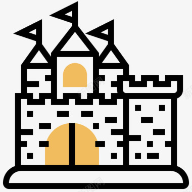 城堡中世纪66黄色阴影图标图标