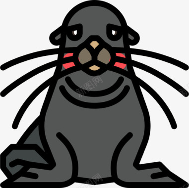 海狮动物17线形颜色图标图标