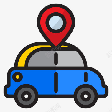 汽车导航和地图3线颜色图标图标