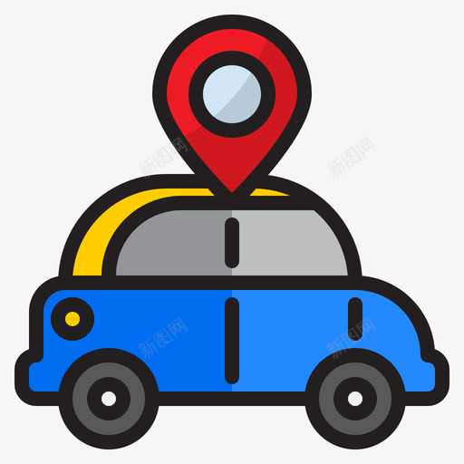 汽车导航和地图3线颜色图标svg_新图网 https://ixintu.com 地图 导航 汽车 颜色