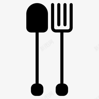 匙和叉食品食品和饮料2字形固体图标图标