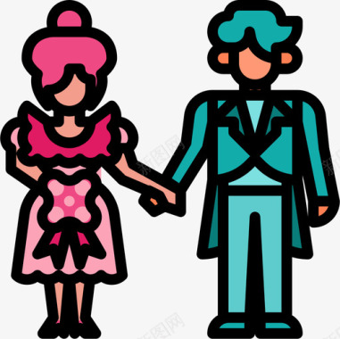 新郎婚礼爱情故事线性颜色图标图标