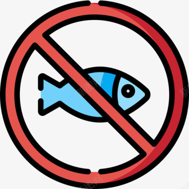 禁止钓鱼信号和禁令6线颜色图标图标