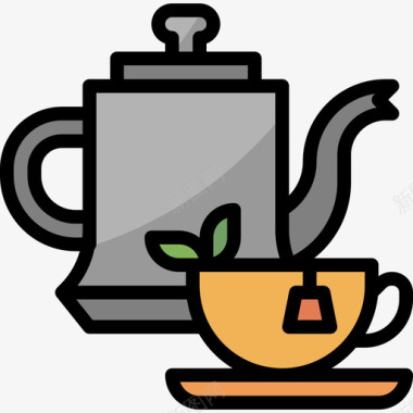 茶37号咖啡厅线性颜色图标图标
