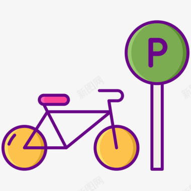 自行车停车场共工作空间5个线性颜色图标图标