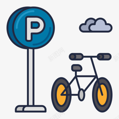 自行车停车场共工作空间7线性颜色图标图标