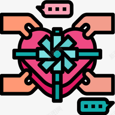 巧克力盒婚礼爱情故事线性颜色图标图标