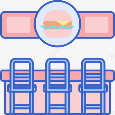 汉堡吧主题公园线性颜色图标图标