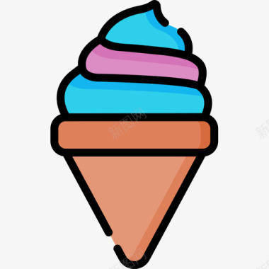 冰淇淋游乐园45线性颜色图标图标