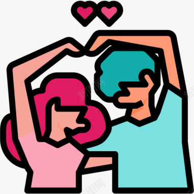 情侣婚礼爱情故事线性色彩图标图标