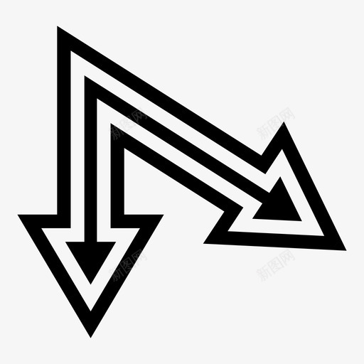 箭头方向下图标svg_新图网 https://ixintu.com 双线 方向 箭头 连接