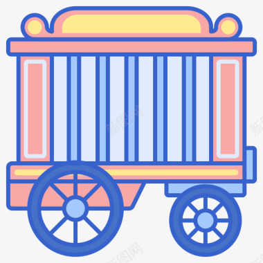 货车马戏团76线性颜色图标图标