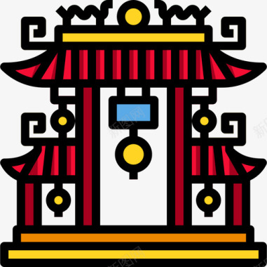 神龛中国传统3线颜色图标图标