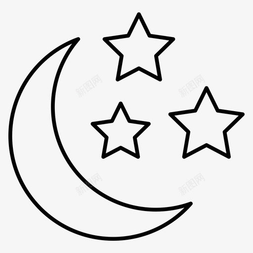 夜新月月亮图标svg_新图网 https://ixintu.com 图标 天气 新月 星星 月亮 轮廓