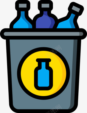 瓶子垃圾桶7线性颜色图标图标