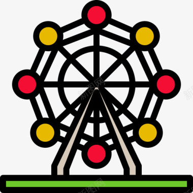 摩天轮马戏团70线性颜色图标图标