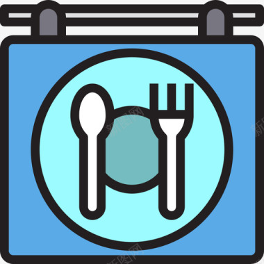 午餐91号餐厅线性颜色图标图标