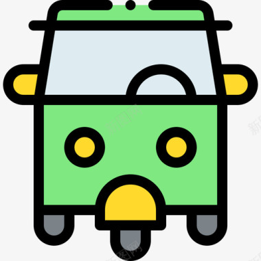 人力车车辆和运输工具1线性颜色图标图标