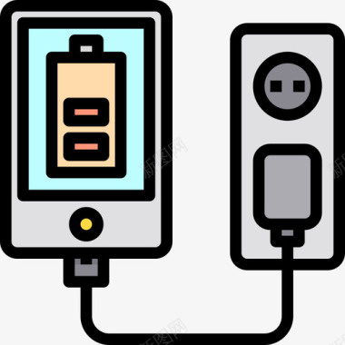 智能手机充电器能量47线性颜色图标图标