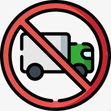 禁止卡车信号和禁令6线颜色图标图标