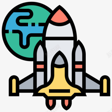 宇宙飞船航天技术7线性颜色图标图标
