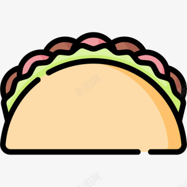 墨西哥玉米卷野餐56线性颜色图标图标