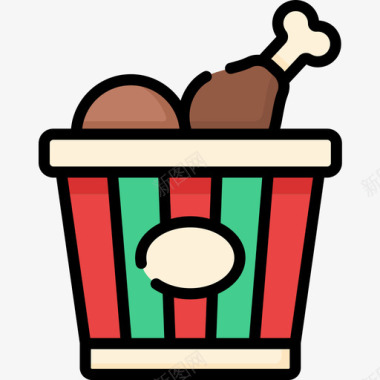鸡肉桶快餐71线形颜色图标图标