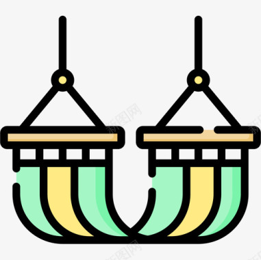 吊床野餐56线性颜色图标图标