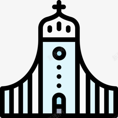 灰色教堂地标和纪念碑19线性颜色图标图标