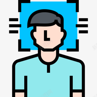 人脸检测虚拟现实和人脸识别线性颜色图标图标