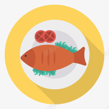 鱼食物和饮料30圆形图标图标