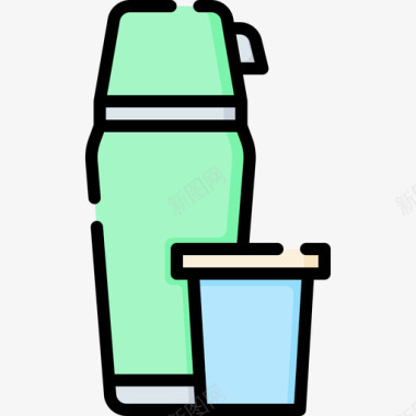 保温瓶野餐56线性颜色图标图标