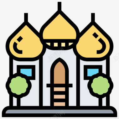 清真寺建筑56线条色彩图标图标