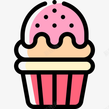 纸杯蛋糕甜点和糖果7颜色省略图标图标
