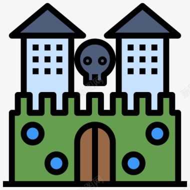 幽灵城堡主题公园7线性颜色图标图标