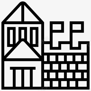 城堡建筑79线性图标图标