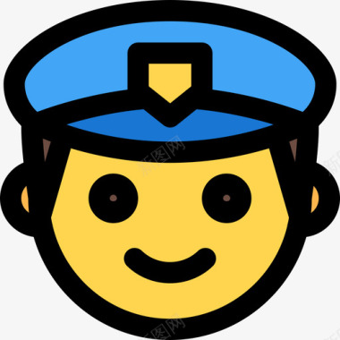 警察笑脸和人1线性颜色图标图标