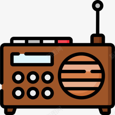 收音机暑假35线性颜色图标图标
