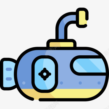 潜艇18号水手线性颜色图标图标