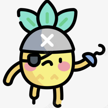 海盗菠萝字符1线性颜色图标图标