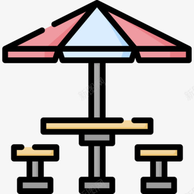 野餐桌野餐56线性颜色图标图标