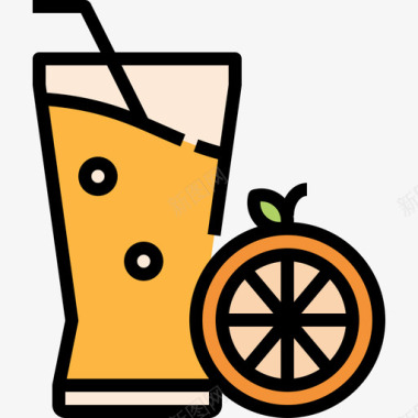 橙汁咖啡店113线性颜色图标图标