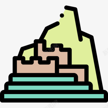 秘鲁马丘比丘线性颜色图标图标