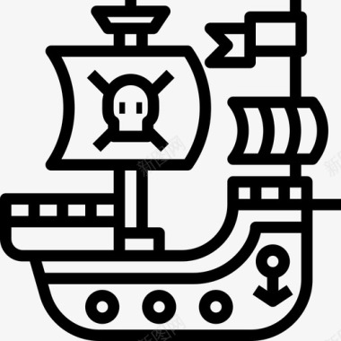 海盗船游戏元素16线性图标图标