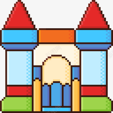 弹性城堡生日像素线性颜色图标图标